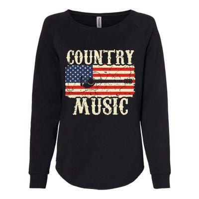 Country Music Retro Vintage Guitar American Flag Womens California Wash Sweatshirt