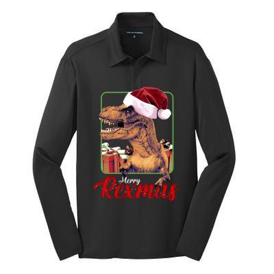 Christmas Merry Rexmas Dinosaur W/ SantaS Hat Tree Rex Great Gift Silk Touch Performance Long Sleeve Polo