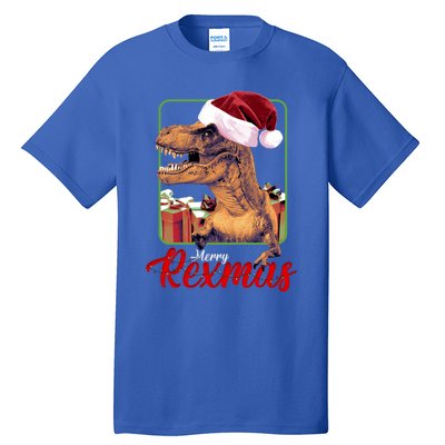 Christmas Merry Rexmas Dinosaur W/ SantaS Hat Tree Rex Great Gift Tall T-Shirt