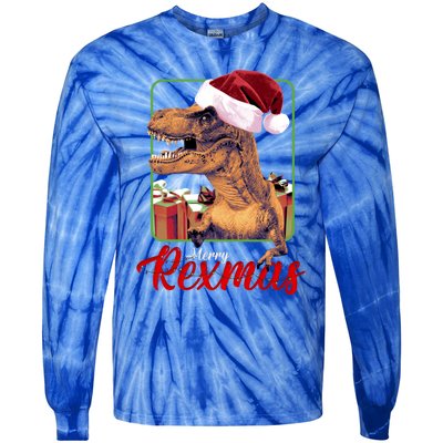 Christmas Merry Rexmas Dinosaur W/ SantaS Hat Tree Rex Great Gift Tie-Dye Long Sleeve Shirt