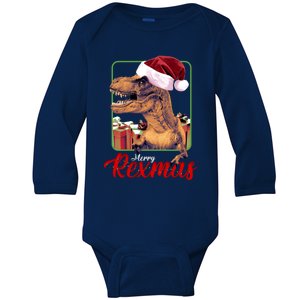 Christmas Merry Rexmas Dinosaur W/ SantaS Hat Tree Rex Great Gift Baby Long Sleeve Bodysuit