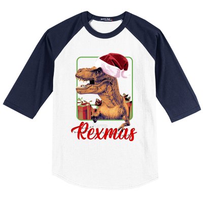 Christmas Merry Rexmas Dinosaur W/ SantaS Hat Tree Rex Great Gift Baseball Sleeve Shirt