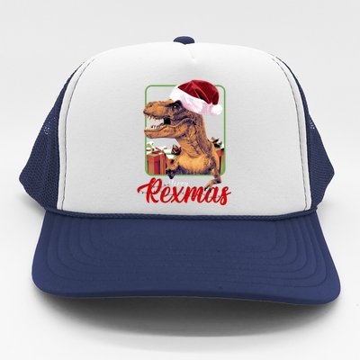 Christmas Merry Rexmas Dinosaur W/ SantaS Hat Tree Rex Great Gift Trucker Hat