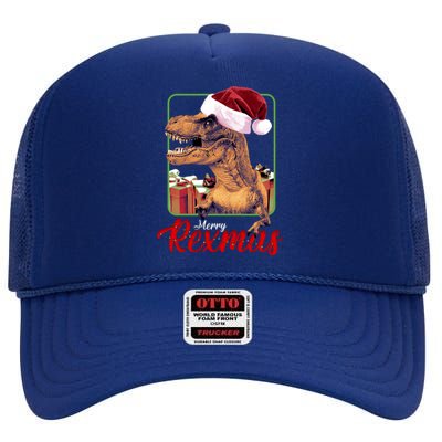 Christmas Merry Rexmas Dinosaur W/ SantaS Hat Tree Rex Great Gift High Crown Mesh Back Trucker Hat