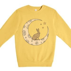 Crescent Moon Rabbit Stars Wiccan Wicca Witch Moon Phases Gift Premium Crewneck Sweatshirt