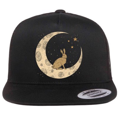 Crescent Moon Rabbit Stars Wiccan Wicca Witch Moon Phases Gift Flat Bill Trucker Hat