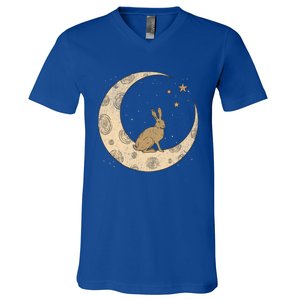 Crescent Moon Rabbit Stars Wiccan Wicca Witch Moon Phases Gift V-Neck T-Shirt