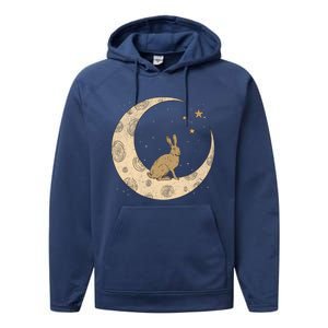 Crescent Moon Rabbit Stars Wiccan Wicca Witch Moon Phases Gift Performance Fleece Hoodie