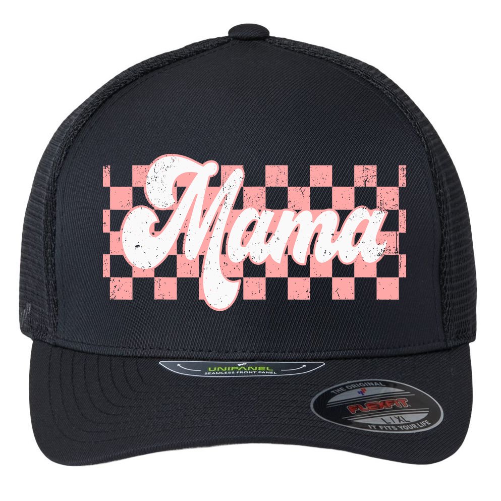 Checkered Mama Retro Mom Life Women Mothers Day New Mom Flexfit Unipanel Trucker Cap