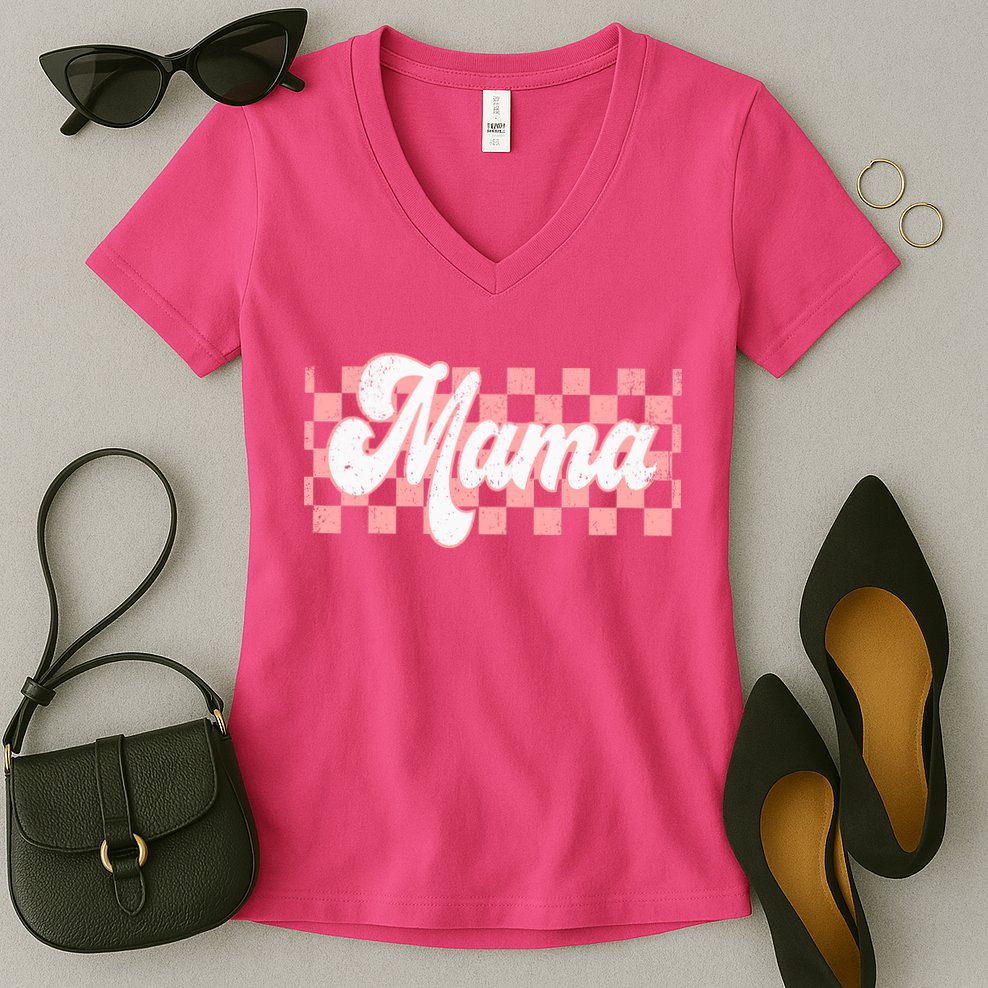 Checkered Mama Retro Mom Life Women Mothers Day New Mom Women's V-Neck T-Shirt