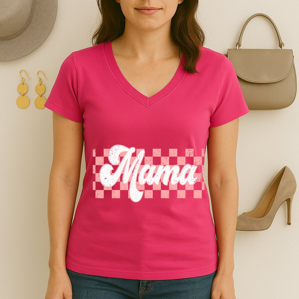 Checkered Mama Retro Mom Life Women Mothers Day New Mom Women's V-Neck T-Shirt