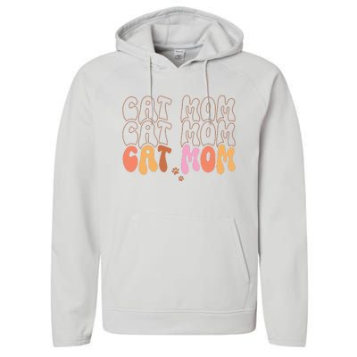 Cat Mom Retro Groovy Cats Adoption Mother's Day Performance Fleece Hoodie