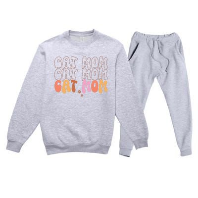 Cat Mom Retro Groovy Cats Adoption Mother's Day Premium Crewneck Sweatsuit Set