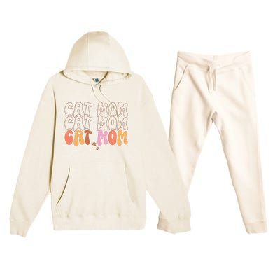 Cat Mom Retro Groovy Cats Adoption Mother's Day Premium Hooded Sweatsuit Set