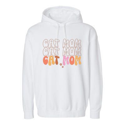 Cat Mom Retro Groovy Cats Adoption Mother's Day Garment-Dyed Fleece Hoodie