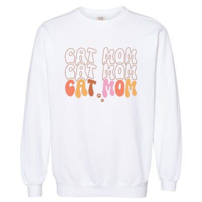 Cat Mom Retro Groovy Cats Adoption Mother's Day Garment-Dyed Sweatshirt