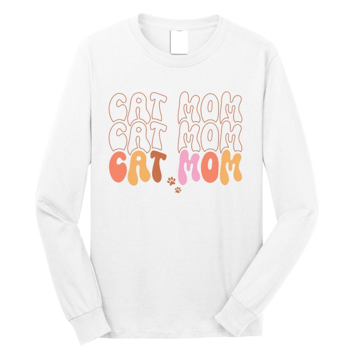 Cat Mom Retro Groovy Cats Adoption Mother's Day Long Sleeve Shirt