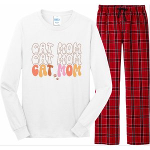 Cat Mom Retro Groovy Cats Adoption Mother's Day Long Sleeve Pajama Set