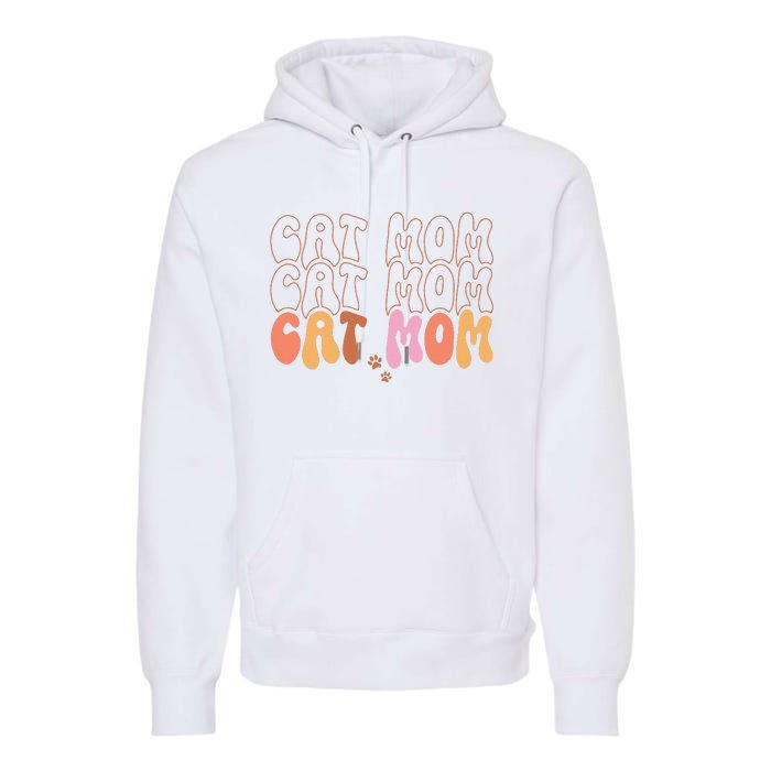 Cat Mom Retro Groovy Cats Adoption Mother's Day Premium Hoodie