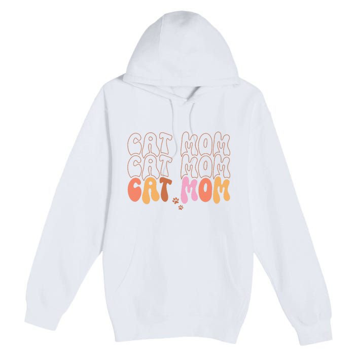 Cat Mom Retro Groovy Cats Adoption Mother's Day Premium Pullover Hoodie