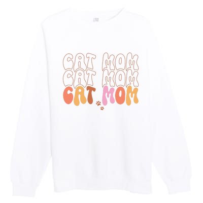 Cat Mom Retro Groovy Cats Adoption Mother's Day Premium Crewneck Sweatshirt