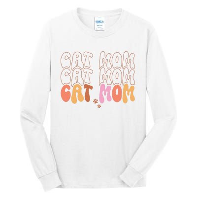 Cat Mom Retro Groovy Cats Adoption Mother's Day Tall Long Sleeve T-Shirt