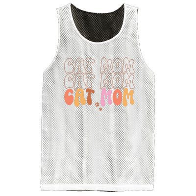 Cat Mom Retro Groovy Cats Adoption Mother's Day Mesh Reversible Basketball Jersey Tank