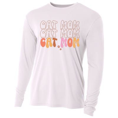 Cat Mom Retro Groovy Cats Adoption Mother's Day Cooling Performance Long Sleeve Crew