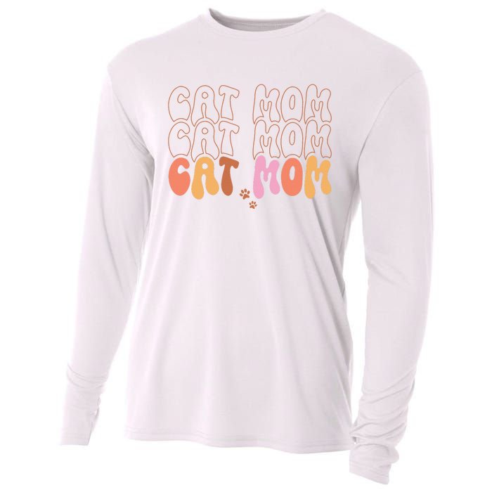 Cat Mom Retro Groovy Cats Adoption Mother's Day Cooling Performance Long Sleeve Crew