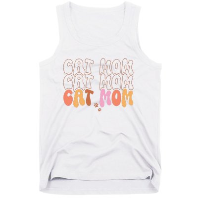 Cat Mom Retro Groovy Cats Adoption Mother's Day Tank Top