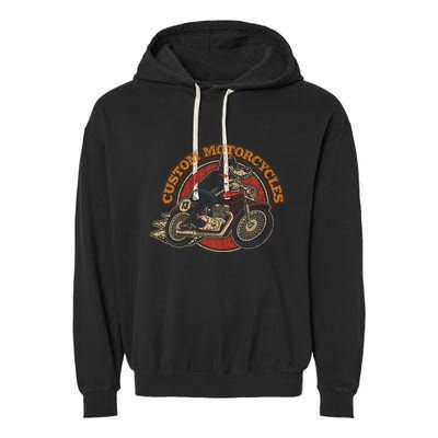 Custom Motorcycles Retro Biker Lowbrow Wolf Rockabilly 50s Garment-Dyed Fleece Hoodie