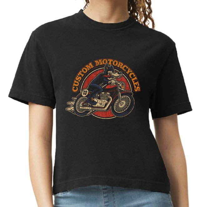 Custom Motorcycles Retro Biker Lowbrow Wolf Rockabilly 50s Comfort Colors Boxy T-Shirt