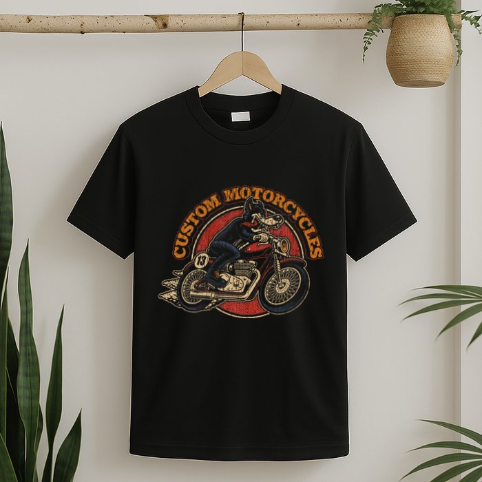 Custom Motorcycles Retro Biker Lowbrow Wolf Rockabilly 50s T-Shirt