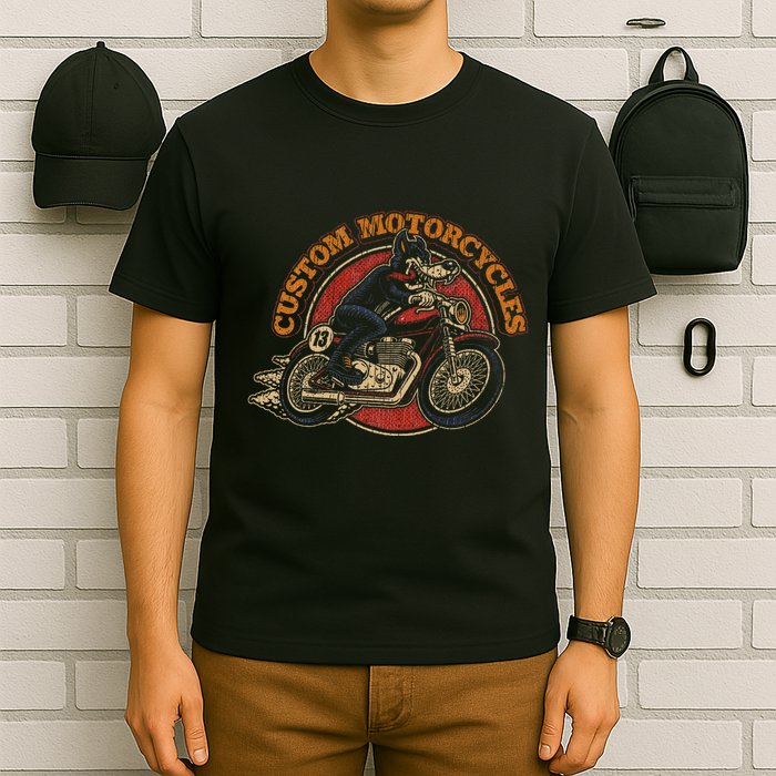 Custom Motorcycles Retro Biker Lowbrow Wolf Rockabilly 50s T-Shirt