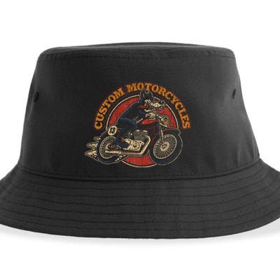 Custom Motorcycles Retro Biker Lowbrow Wolf Rockabilly 50s Sustainable Bucket Hat