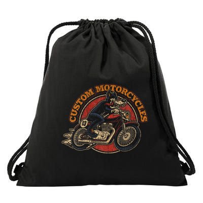 Custom Motorcycles Retro Biker Lowbrow Wolf Rockabilly 50s Drawstring Bag