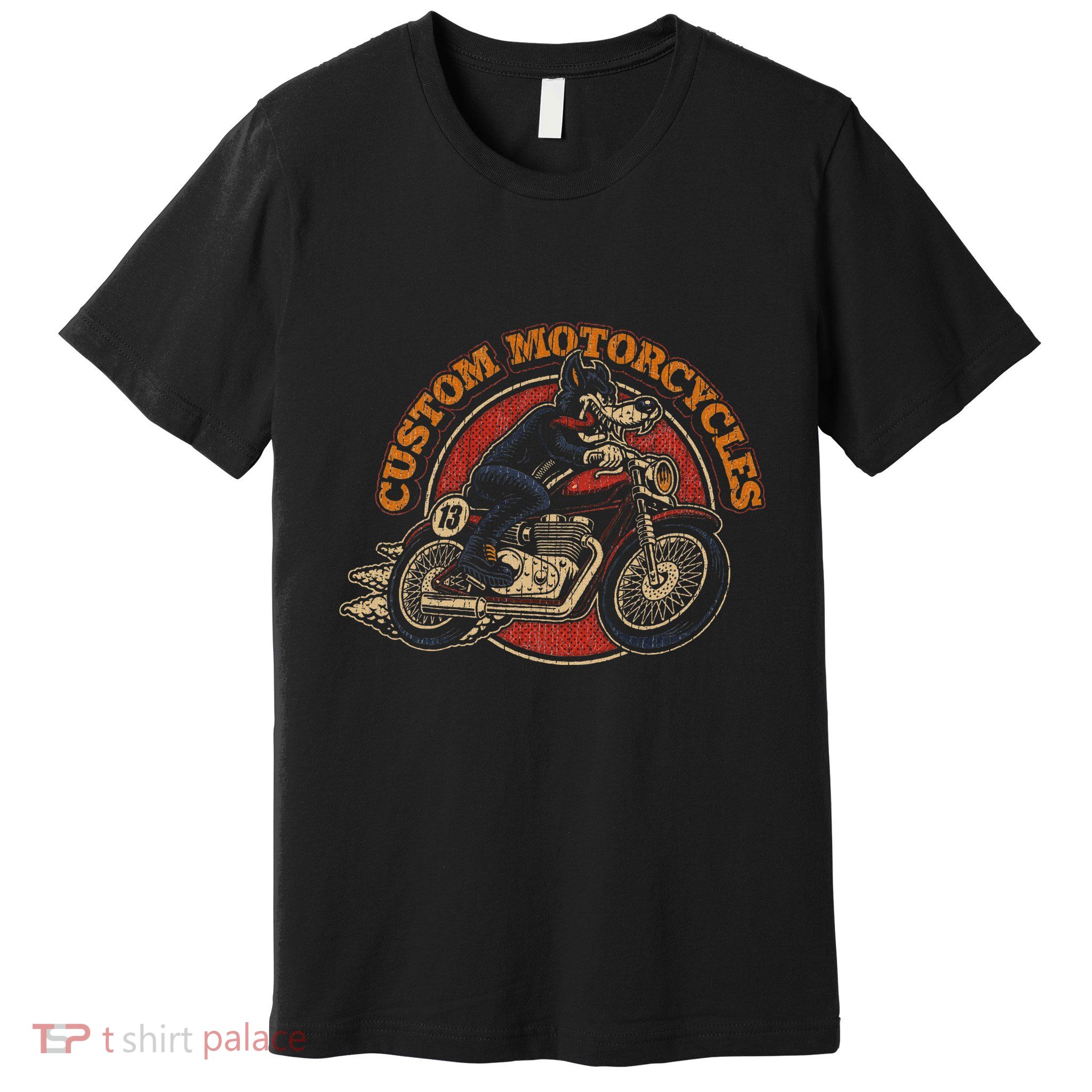 Custom Motorcycles Retro Biker Lowbrow Wolf Rockabilly 50s Premium T-Shirt