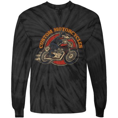 Custom Motorcycles Retro Biker Lowbrow Wolf Rockabilly 50s Tie-Dye Long Sleeve Shirt