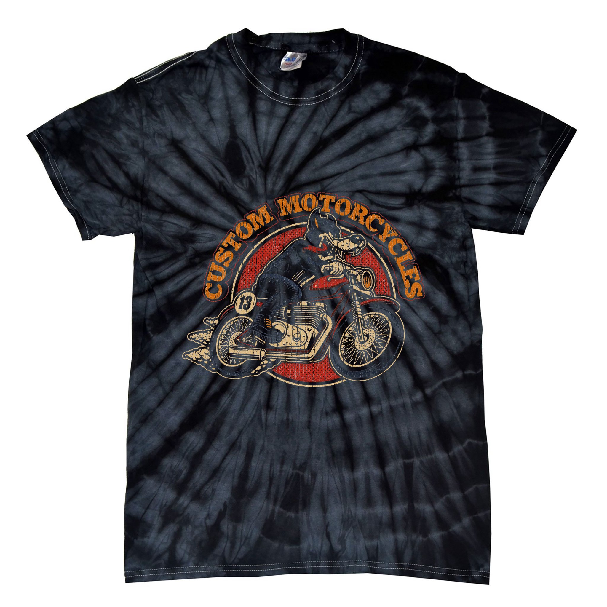 Custom Motorcycles Retro Biker Lowbrow Wolf Rockabilly 50s Tie-Dye T-Shirt