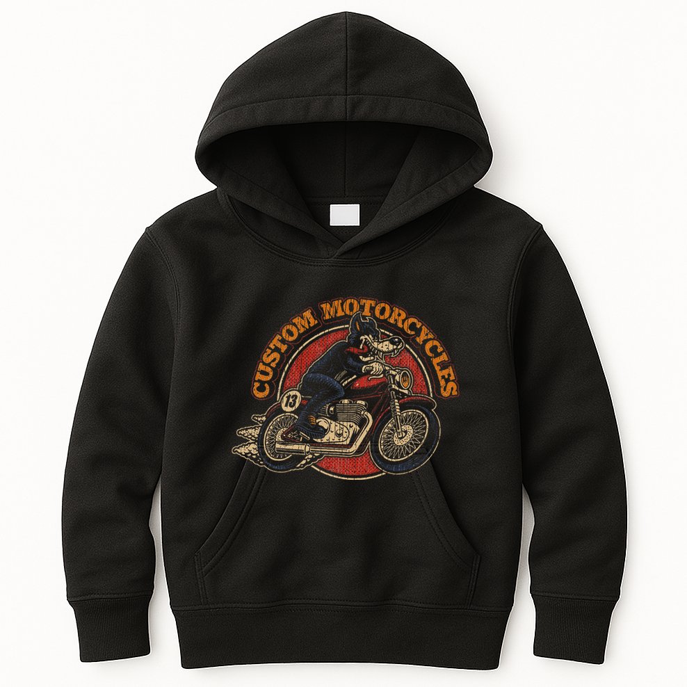Custom Motorcycles Retro Biker Lowbrow Wolf Rockabilly 50s Kids Hoodie