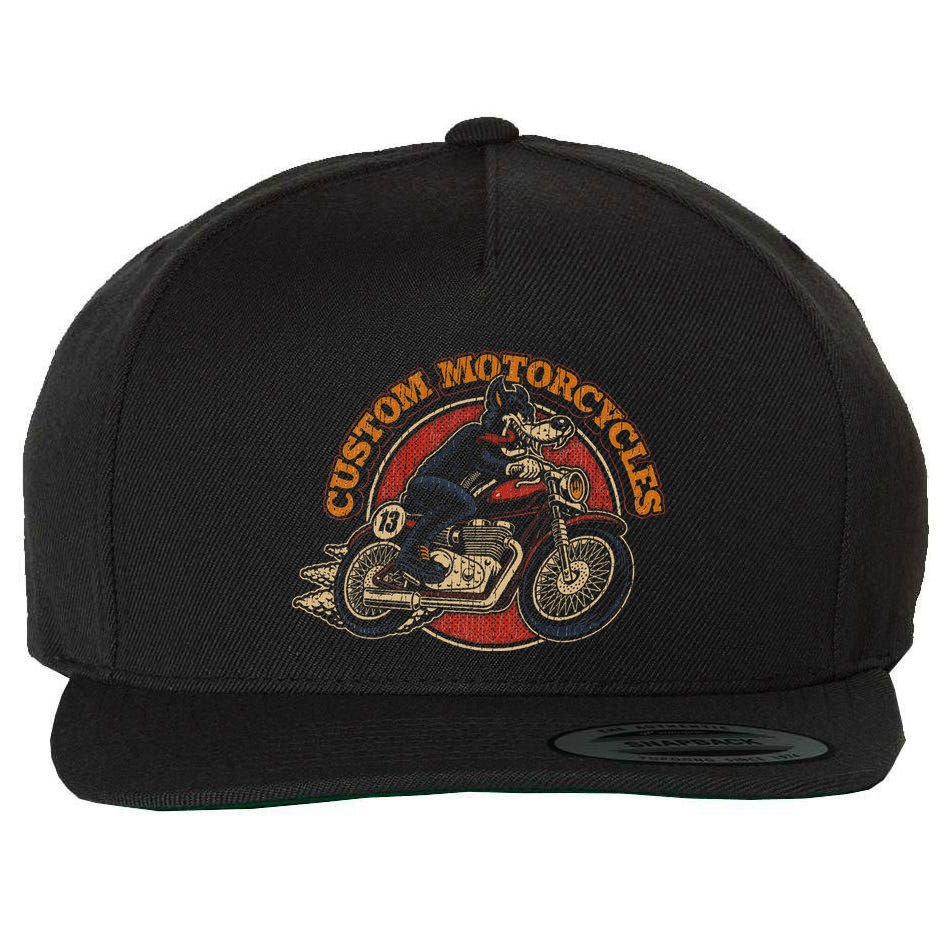 Custom Motorcycles Retro Biker Lowbrow Wolf Rockabilly 50s Wool Snapback Cap
