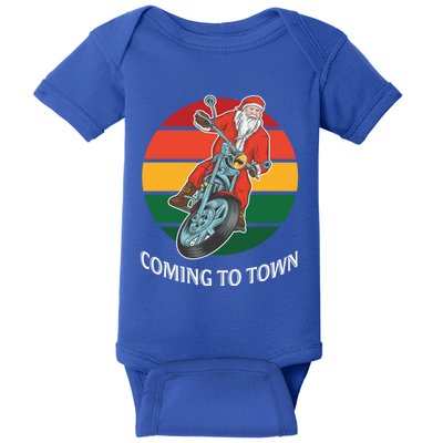 Christmas Morcycle Santa Claus Is Coming To Town Vintage Funny Gift Baby Bodysuit