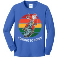 Christmas Morcycle Santa Claus Is Coming To Town Vintage Funny Gift Kids Long Sleeve Shirt