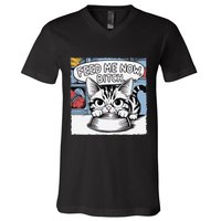 Cat Meme Sarcasm Cussing Cartoon Cat Pun Funny Inappropriate V-Neck T-Shirt
