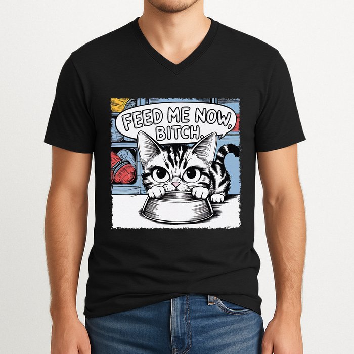 Cat Meme Sarcasm Cussing Cartoon Cat Pun Funny Inappropriate V-Neck T-Shirt