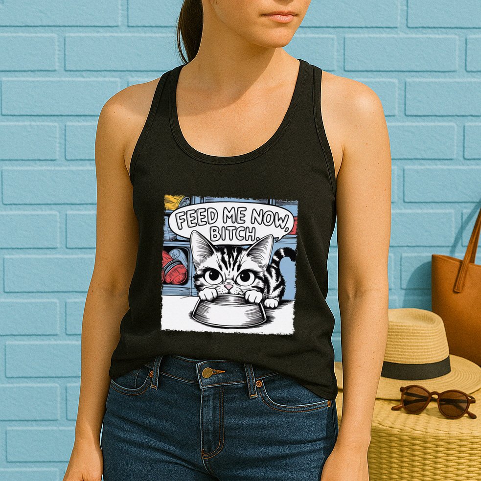 Cat Meme Sarcasm Cussing Cartoon Cat Pun Funny Inappropriate Womens Tank Top