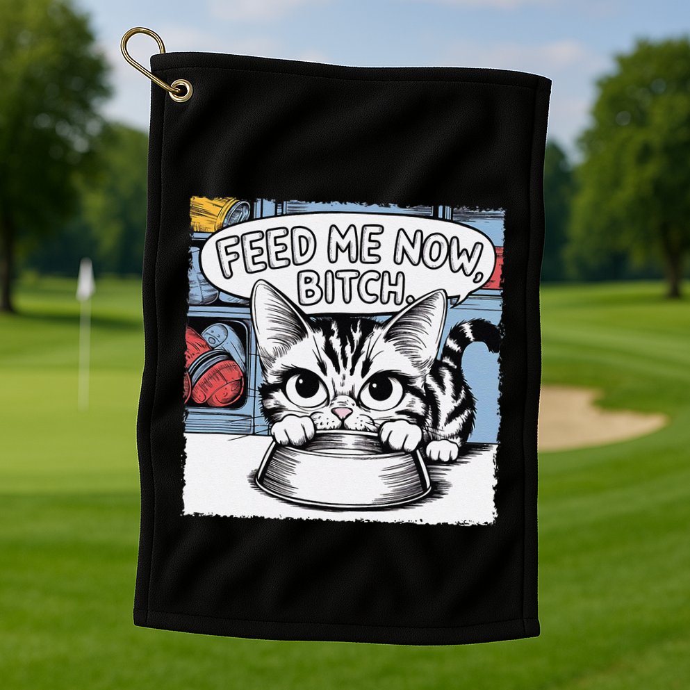 Cat Meme Sarcasm Cussing Cartoon Cat Pun Funny Inappropriate Golf Towel