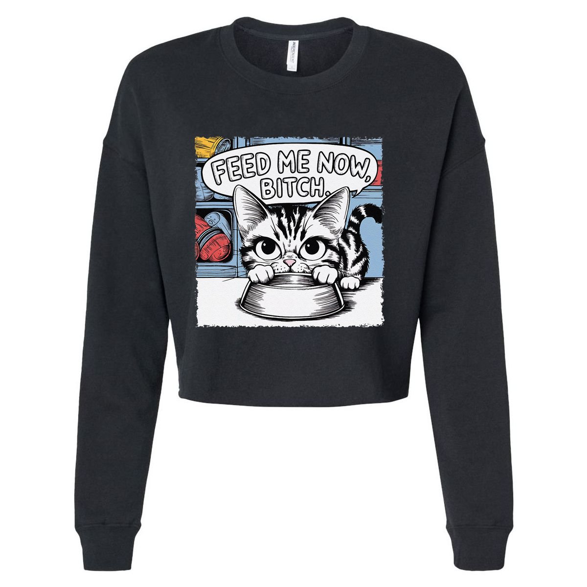 Cat Meme Sarcasm Cussing Cartoon Cat Pun Funny Inappropriate Cropped Pullover Crew