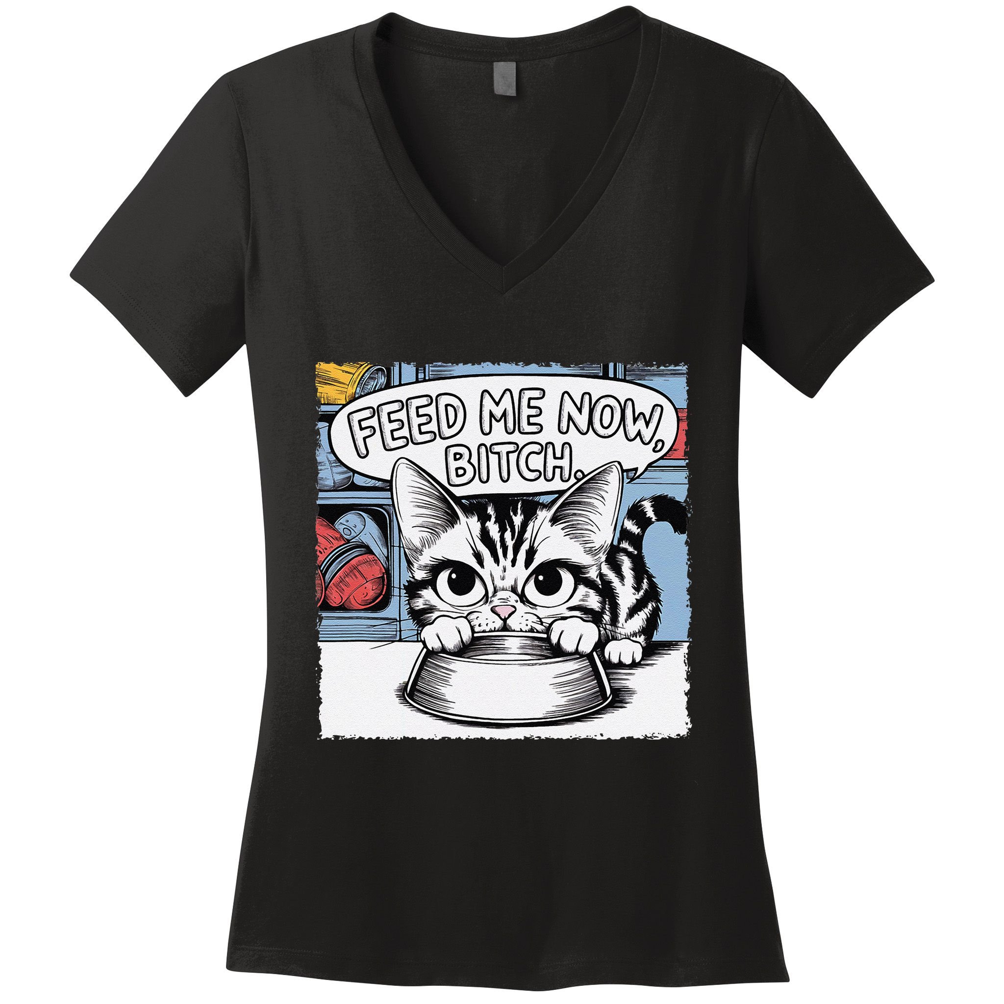Cat Meme Sarcasm Cussing Cartoon Cat Pun Funny Inappropriate Women's V-Neck T-Shirt