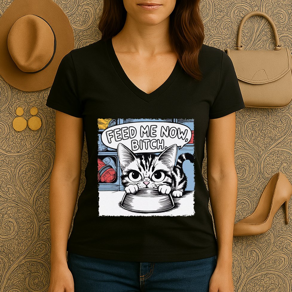 Cat Meme Sarcasm Cussing Cartoon Cat Pun Funny Inappropriate Women's V-Neck T-Shirt